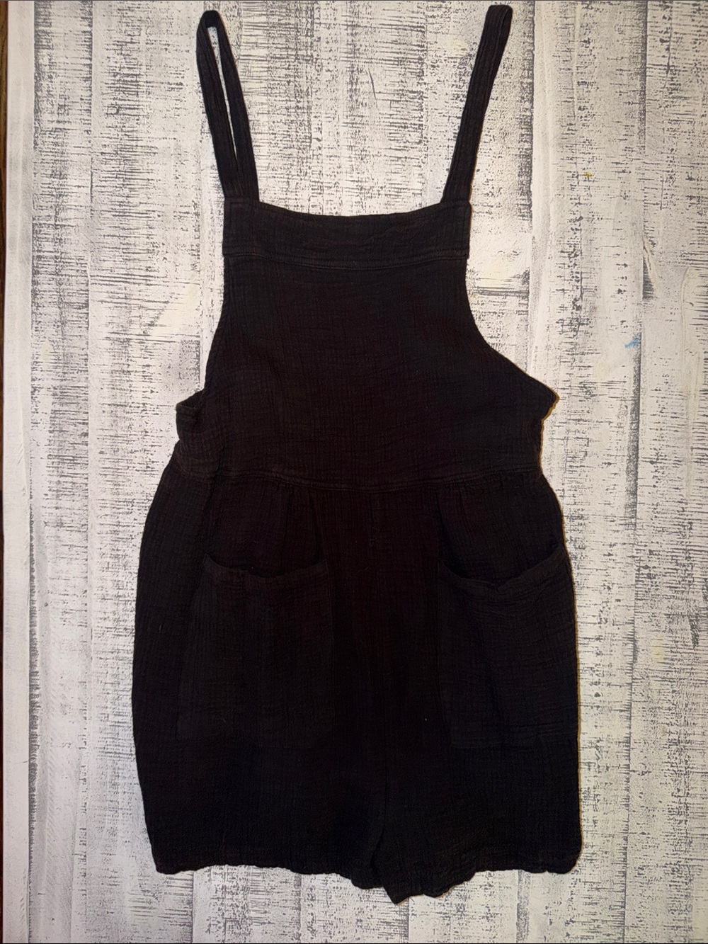 Black Mini Overall Romper with Front Pockets - Women's Casual Romper